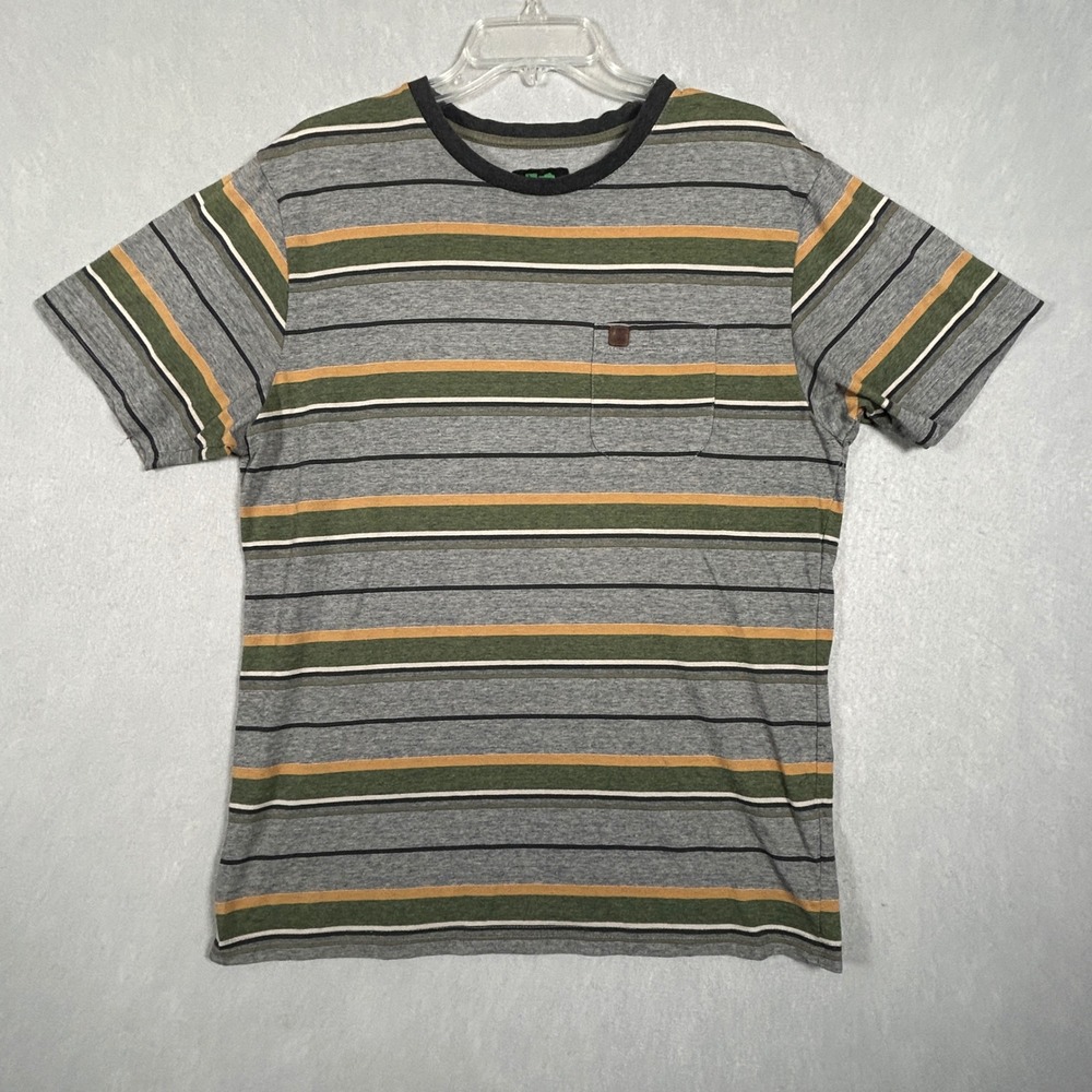 HippyTree T-Shirt Mens L Gray Green Striped Pocket Vintage Blend Surf & Stone Co